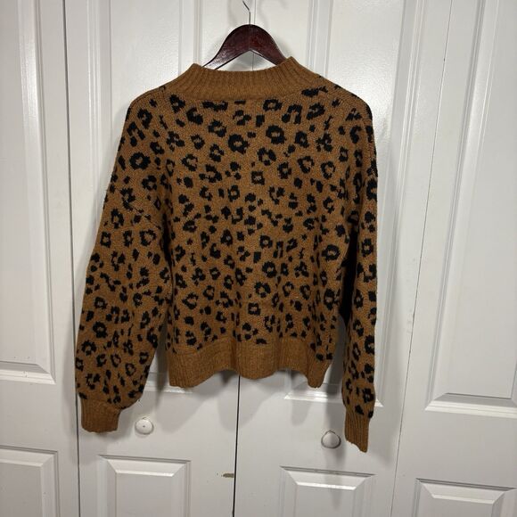Old Navy Womens M Sweater Brown Black Leopard Animal Print Knit Boho Fall Cozy - Picture 2 of 7
